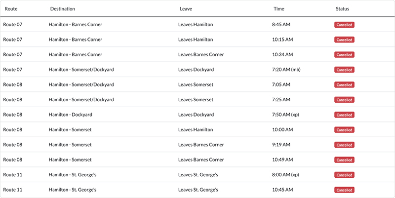 Bus Cancellations AM Bermuda Jan 27 2026