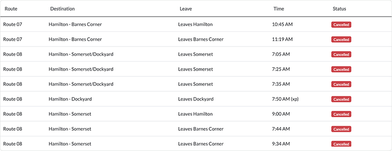 bus cancellation AM Bermuda March 19 2026