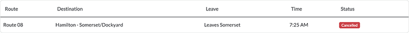 Bus cancellations AM Bermuda Sept 15 2026