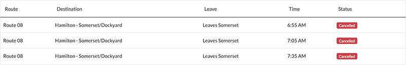 Bus cancellations AM Bermuda Sept 4 2026