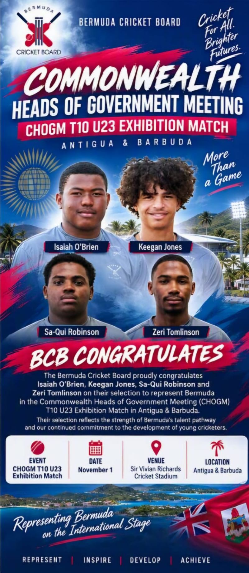 Four Players Selected For CHOGM U23 Match Bermuda Oct 2026