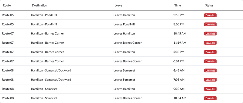 bus cancellation am Bermuda Oct 21 2026
