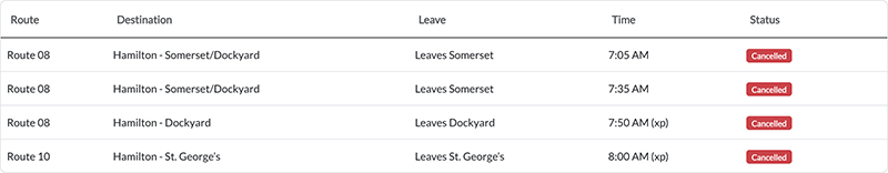 bus cancellations AM Bermuda Oct 5 2026